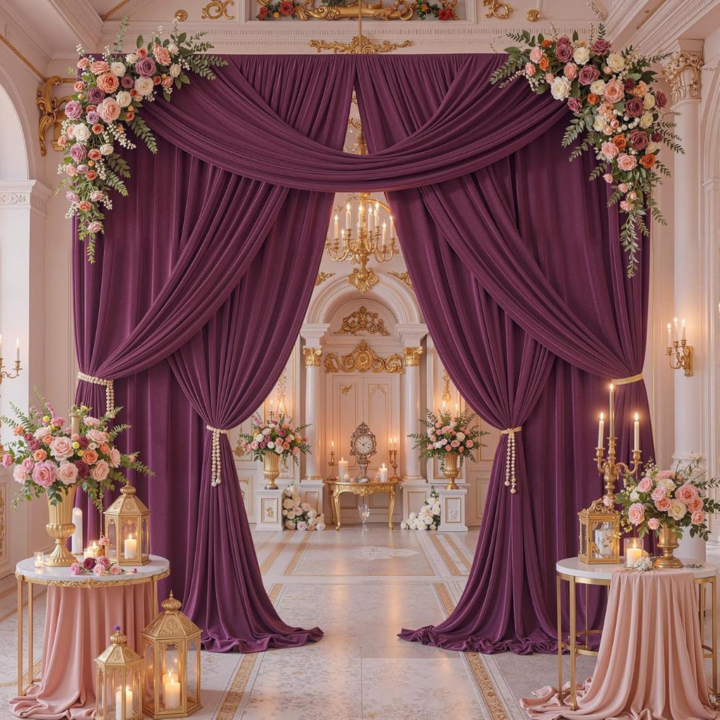 BURGUNDY -  2 Panels 5Ft x 21Ft Wrinkle Free Backdrop Curtains for Parties  - Silky Interlock Backdrop for Weddings Birthday Party Curtains