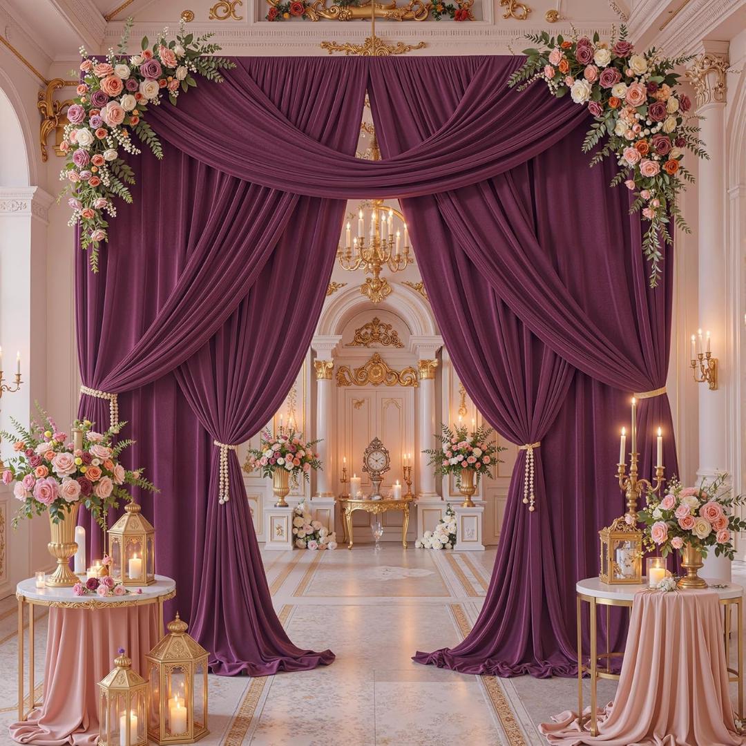 BURGUNDY -  2 Panels 5Ft x 21Ft Wrinkle Free Backdrop Curtains for Parties  - Silky Interlock Backdrop for Weddings Birthday Party Curtains