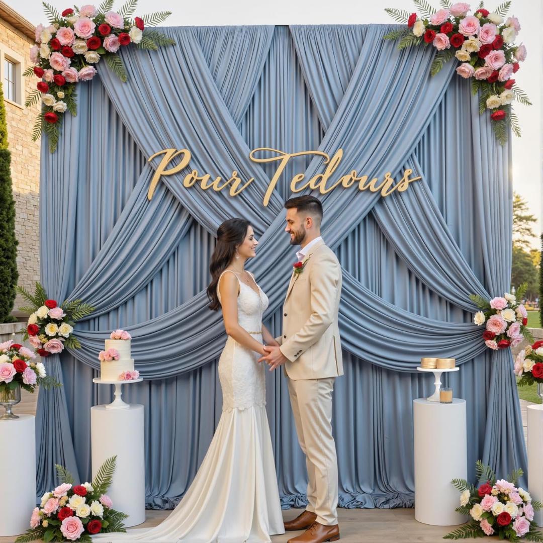 DUSTYBLUE -  2 Panels 5Ft x 21Ft Wrinkle Free Backdrop Curtains for Parties  - Silky Interlock Backdrop for Weddings Birthday Party Curtains