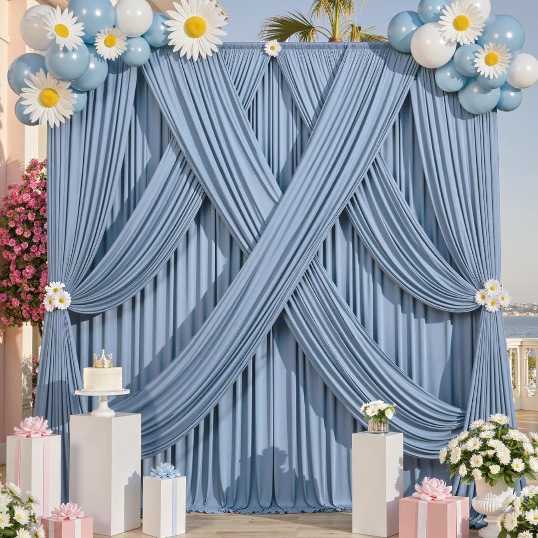 DUSTYBLUE -  2 Panels 5Ft x 21Ft Wrinkle Free Backdrop Curtains for Parties  - Silky Interlock Backdrop for Weddings Birthday Party Curtains