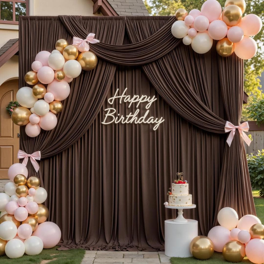 BROWN -  2 Panels 5Ft x 21Ft Wrinkle Free Backdrop Curtains for Parties  - Silky Interlock Backdrop for Weddings Birthday Party Curtains