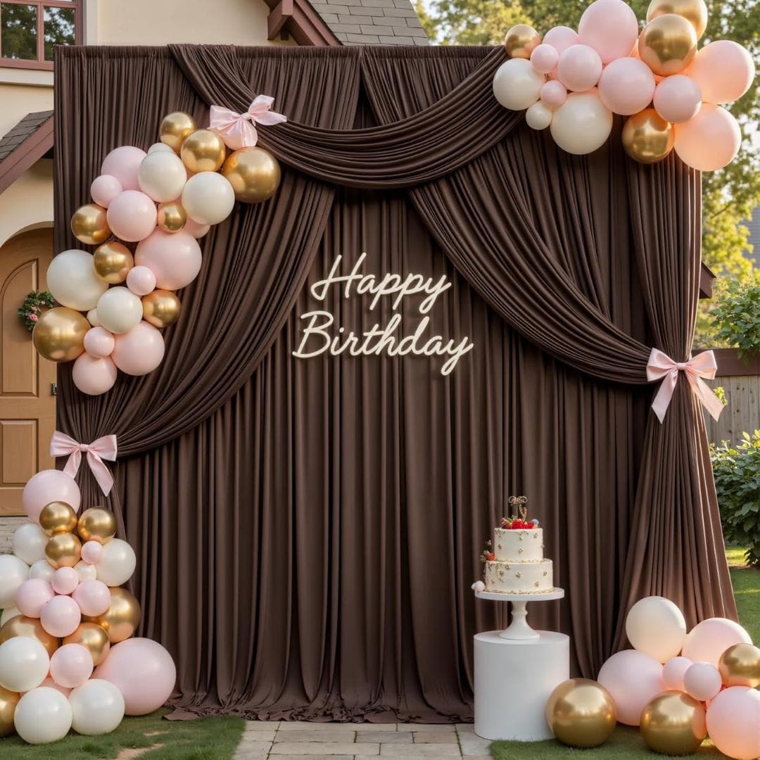 BROWN -  2 Panels 5Ft x 21Ft Wrinkle Free Backdrop Curtains for Parties  - Silky Interlock Backdrop for Weddings Birthday Party Curtains