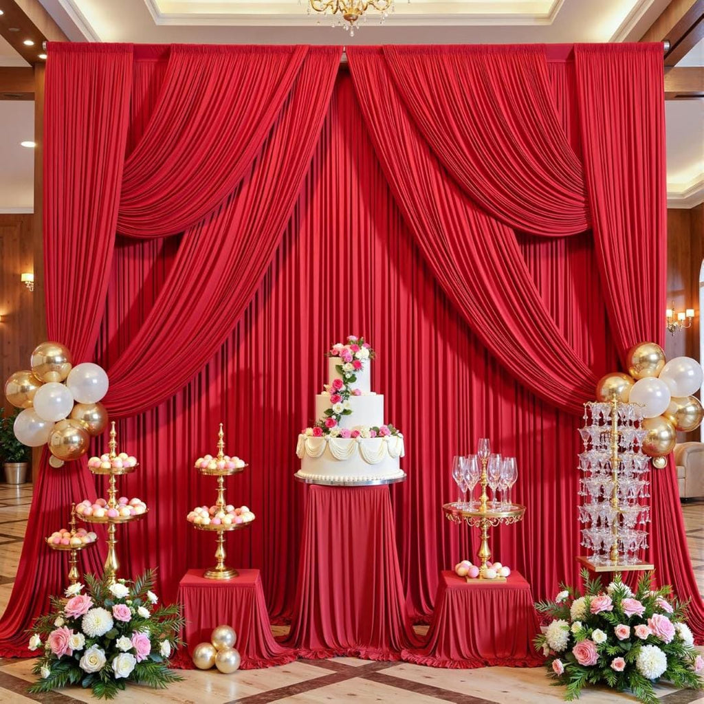 RED -  2 Panels 5Ft x 21Ft Wrinkle Free Backdrop Curtains for Parties  - Silky Interlock Backdrop for Weddings Birthday Party Curtains