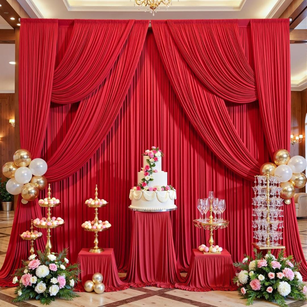 RED -  2 Panels 5Ft x 21Ft Wrinkle Free Backdrop Curtains for Parties  - Silky Interlock Backdrop for Weddings Birthday Party Curtains