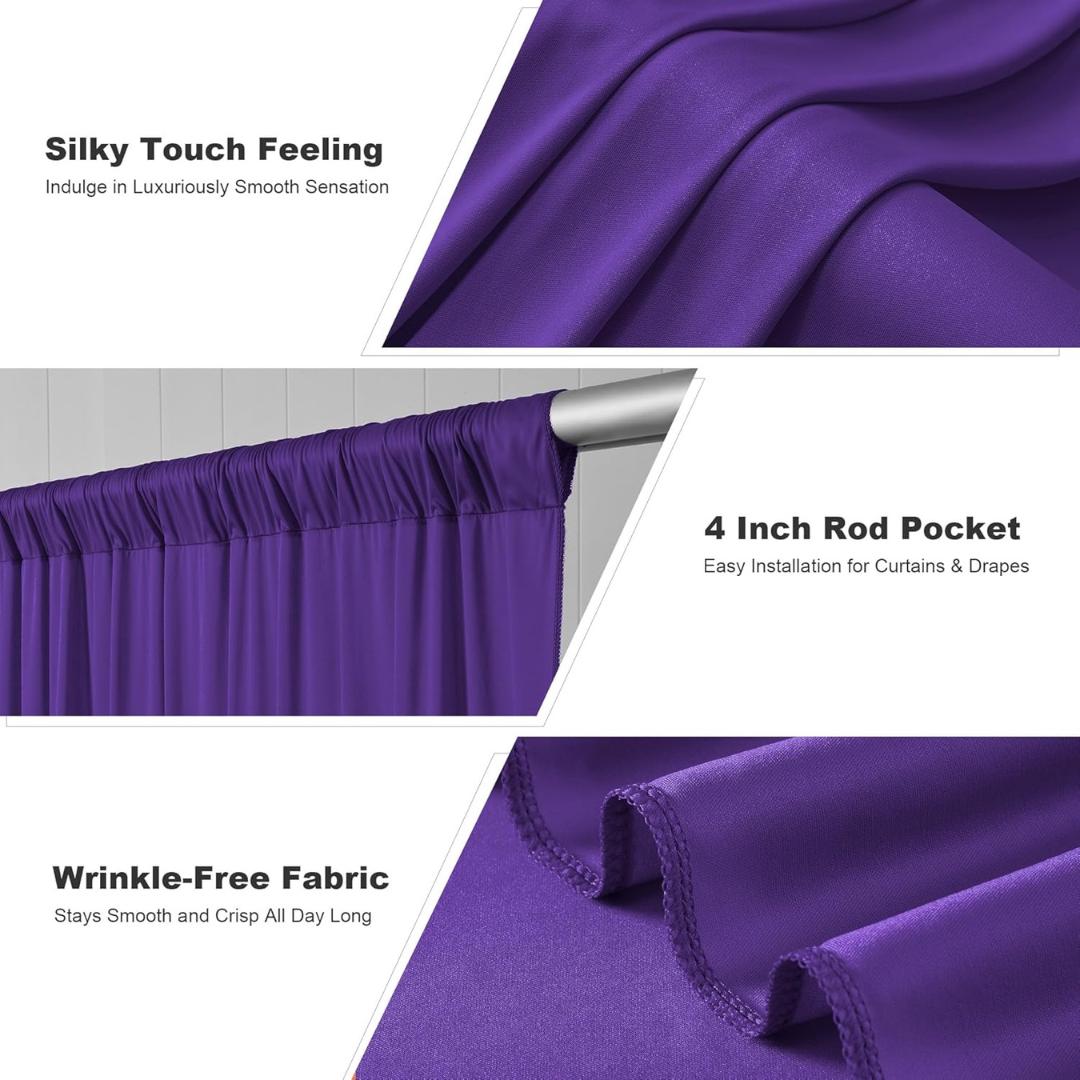 PURPLE -  2 Panels 5Ft x 21Ft Wrinkle Free Backdrop Curtains for Parties  - Silky Interlock Backdrop for Weddings Birthday Party Curtains