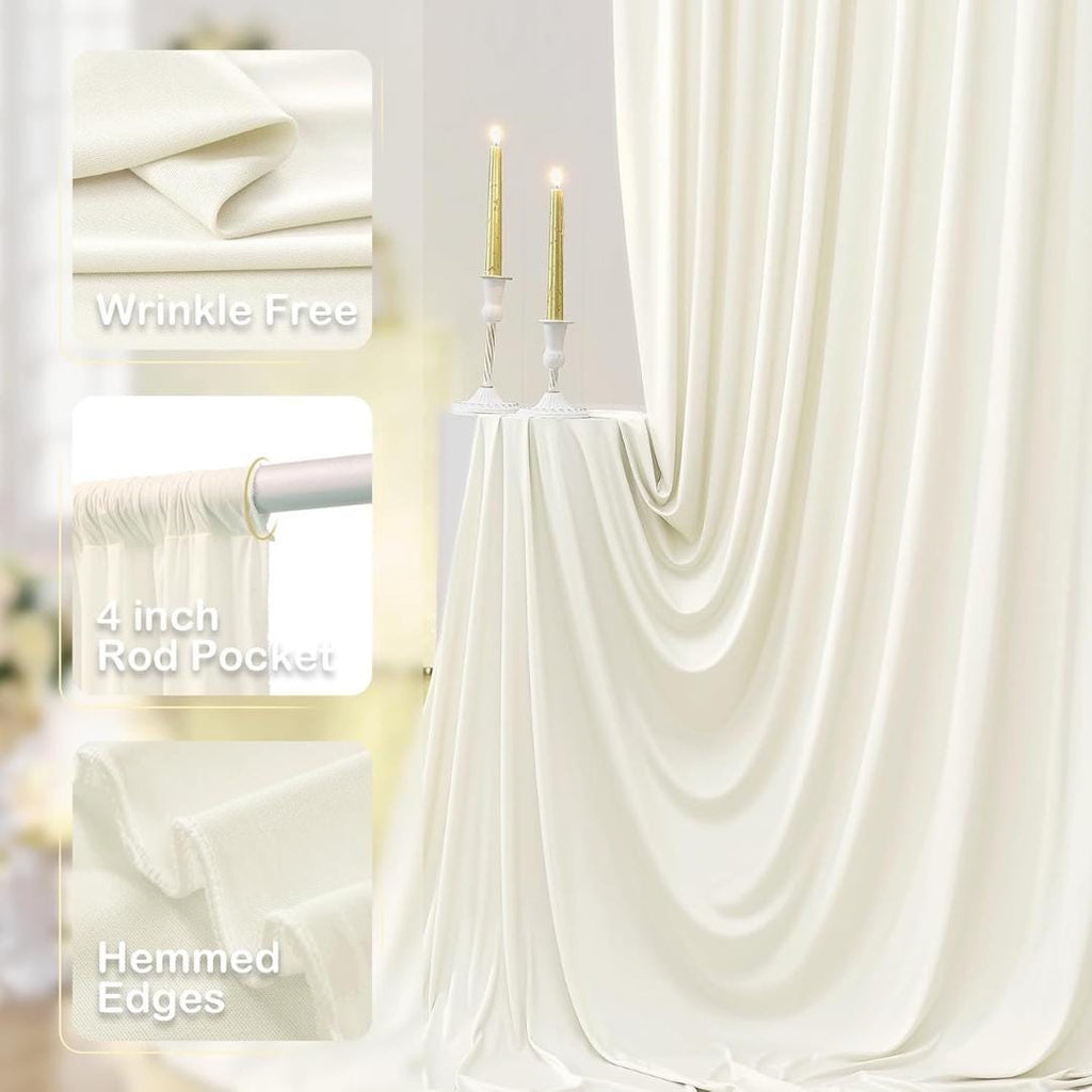 IVORY -  2 Panels 5Ft x 21Ft Wrinkle Free Backdrop Curtains for Parties  - Silky Interlock Backdrop for Weddings Birthday Party Curtains