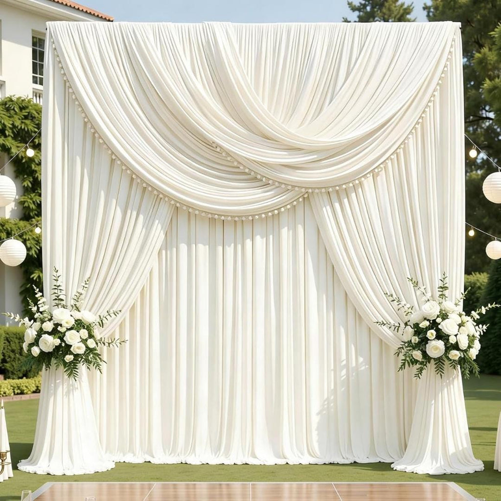 IVORY -  2 Panels 5Ft x 21Ft Wrinkle Free Backdrop Curtains for Parties  - Silky Interlock Backdrop for Weddings Birthday Party Curtains