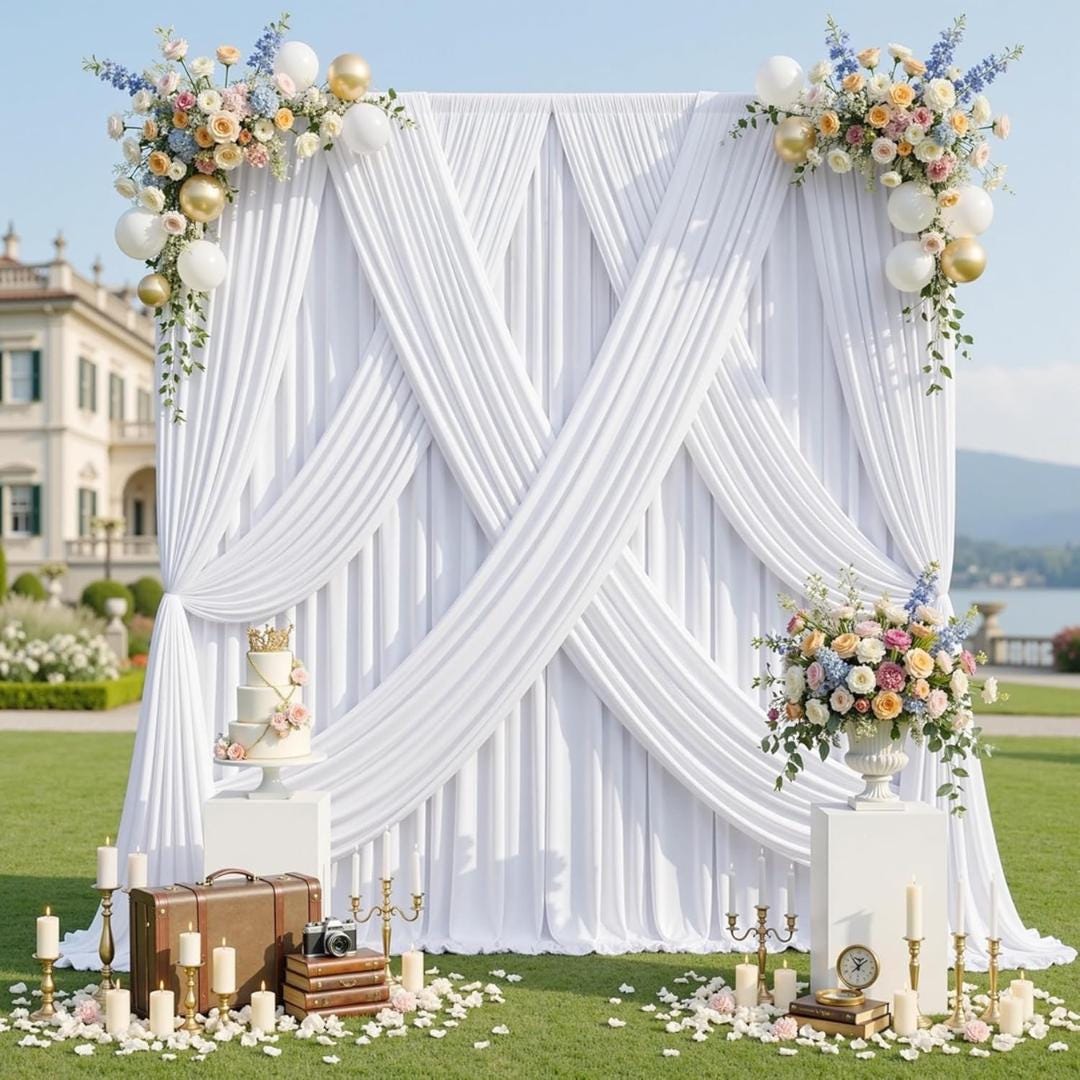 WHITE -  2 Panels 5Ft x 21Ft Wrinkle Free Backdrop Curtains for Parties  - Silky Interlock Backdrop for Weddings Birthday Party Curtains