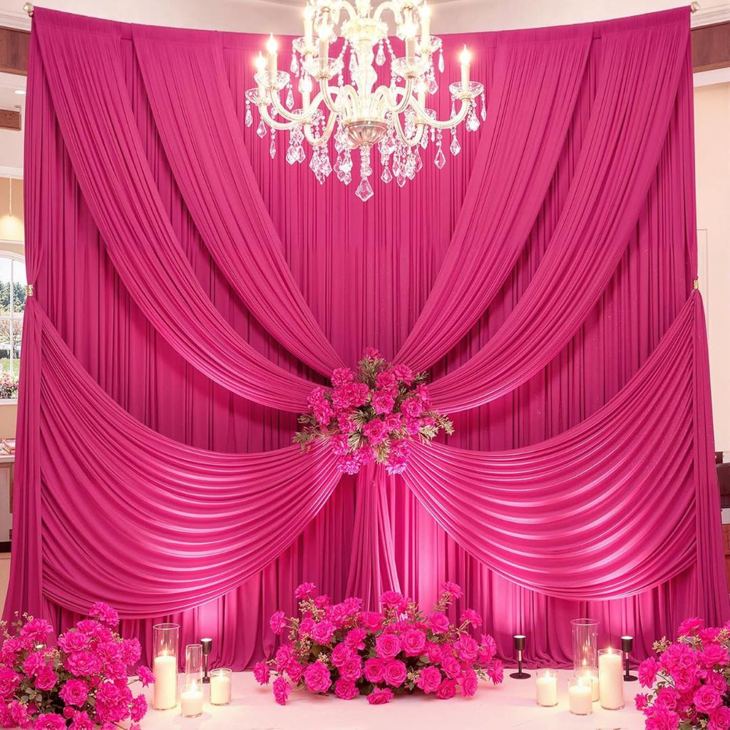 FUCHSIA -  2 Panels 5Ft x 21Ft Wrinkle Free Backdrop Curtains for Parties  - Silky Interlock Backdrop for Weddings Birthday Party Curtains