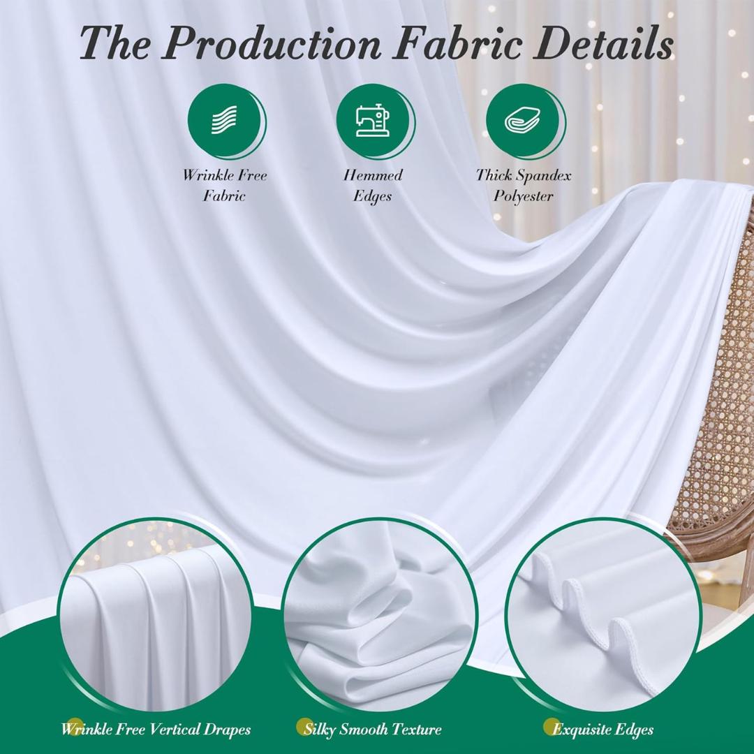 WHITE -  2 Panels - Wrinkle Free Backdrop Curtains for Parties  - Silky Interlock Backdrop for Weddings Birthday Party Curtains. Choose Size