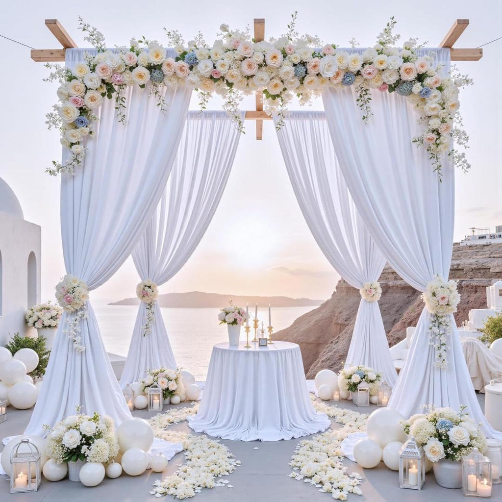 WHITE -  2 Panels - Wrinkle Free Backdrop Curtains for Parties  - Silky Interlock Backdrop for Weddings Birthday Party Curtains. Choose Size