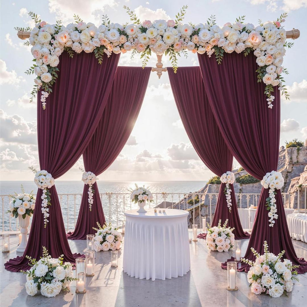 BURGUNDY -  2 Panels - Wrinkle Free Backdrop Curtains for Parties Silky Interlock Backdrop for Weddings Birthday Party Curtains. Choose Size