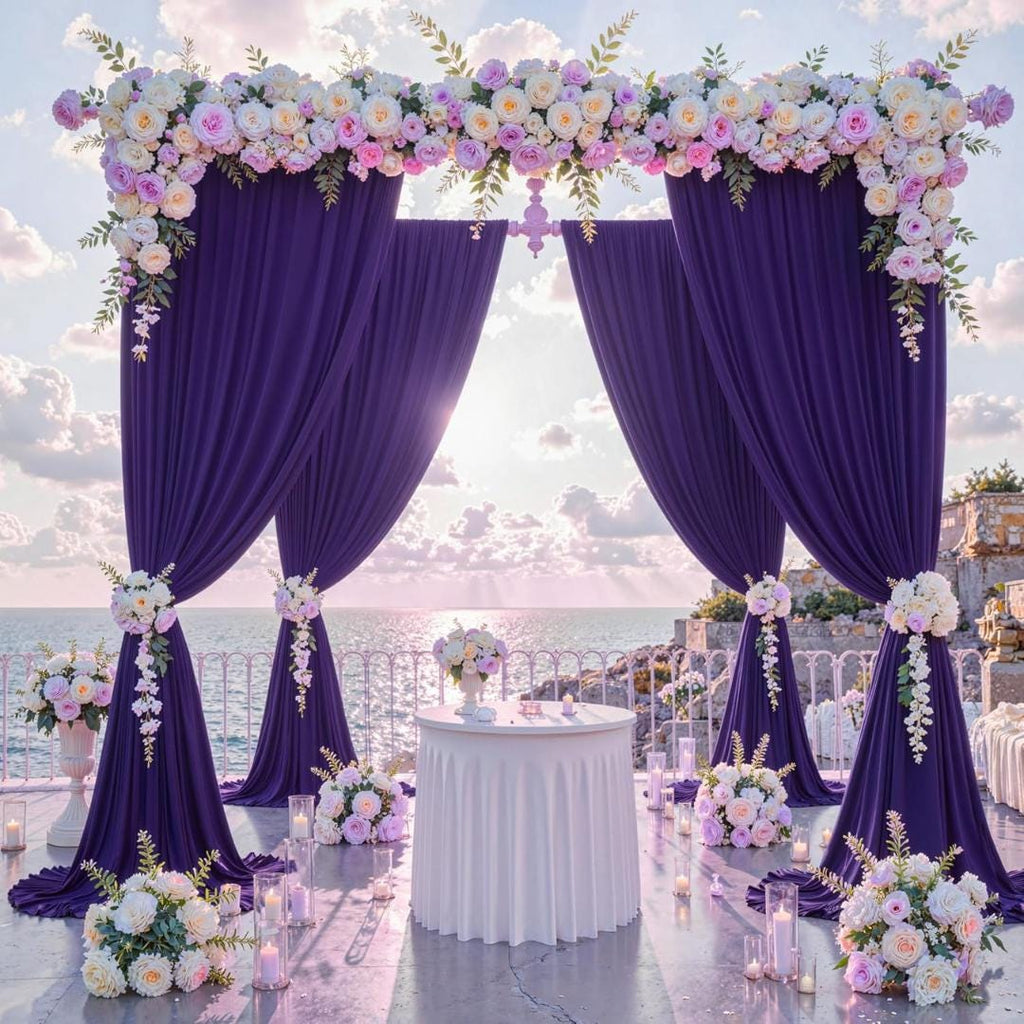 PURPLE -  2 Panels - Wrinkle Free Backdrop Curtains for Parties Silky Interlock Backdrop for Weddings Birthday Party Curtains. Choose Size