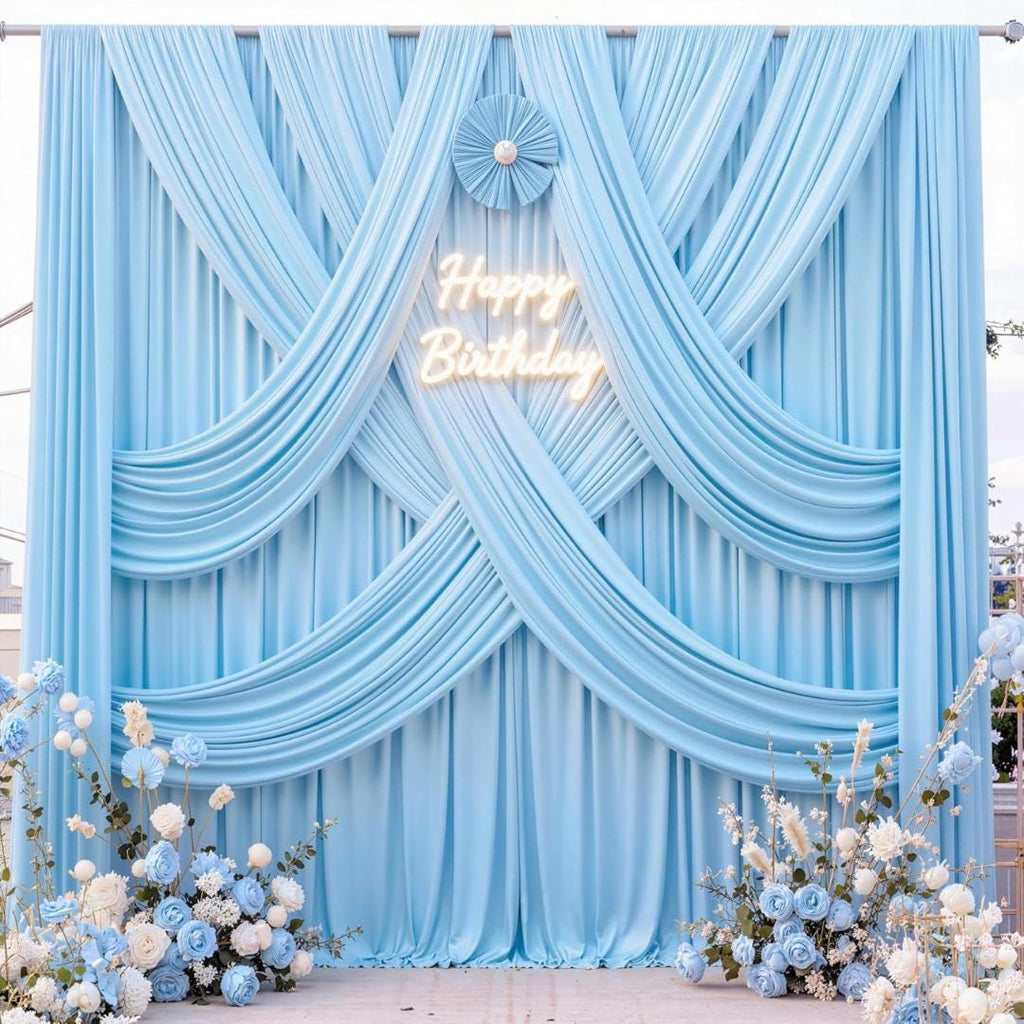 LT BLUE -  2 Panels - Wrinkle Free Backdrop Curtains for Parties Silky Interlock Backdrop for Weddings Birthday Party Curtains. Choose Size