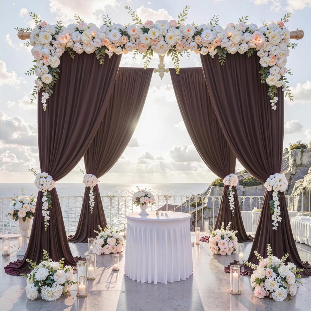 BROWN -  2 Panels - Wrinkle Free Backdrop Curtains for Parties Silky Interlock Backdrop for Weddings Birthday Party Curtains. Choose Size