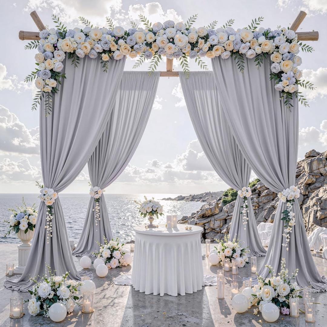 SILVER -  2 Panels - Wrinkle Free Backdrop Curtains for Parties Silky Interlock Backdrop for Weddings Birthday Party Curtains. Choose Size