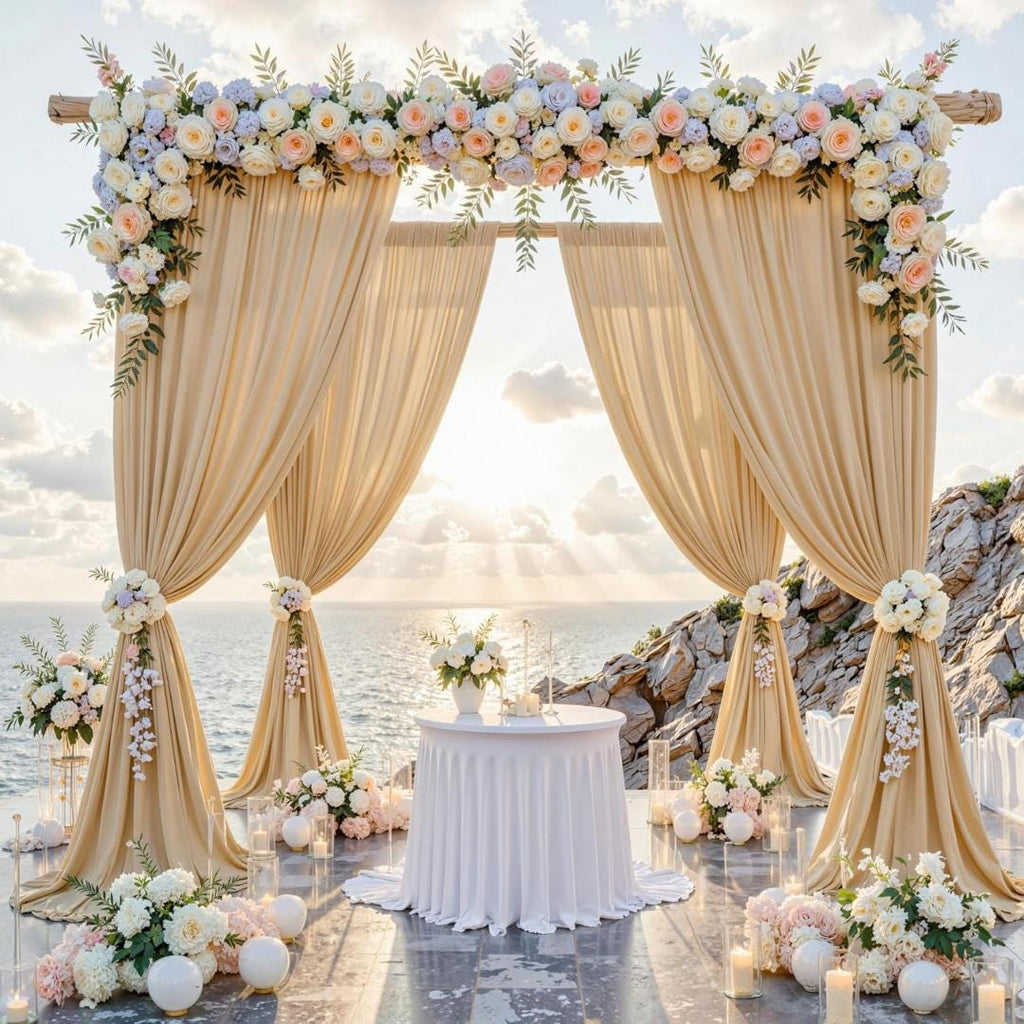 CREAM  -  2 Panels - Wrinkle Free Backdrop Curtains for Parties Silky Interlock Backdrop for Weddings Birthday Party Curtains. Choose Size