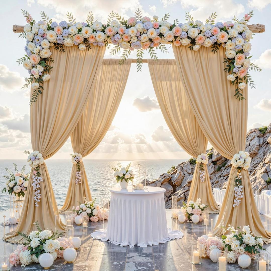 CREAM  -  2 Panels - Wrinkle Free Backdrop Curtains for Parties Silky Interlock Backdrop for Weddings Birthday Party Curtains. Choose Size