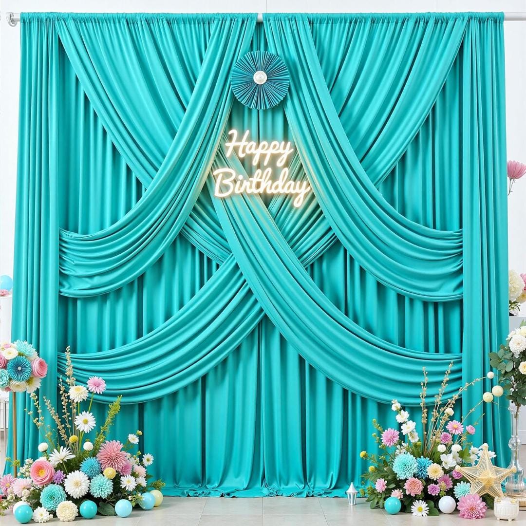 TURQUOISE -  2 Panels Wrinkle Free Backdrop Curtains for Parties Silky Interlock Backdrop for Weddings Birthday Party Curtains. Choose Size
