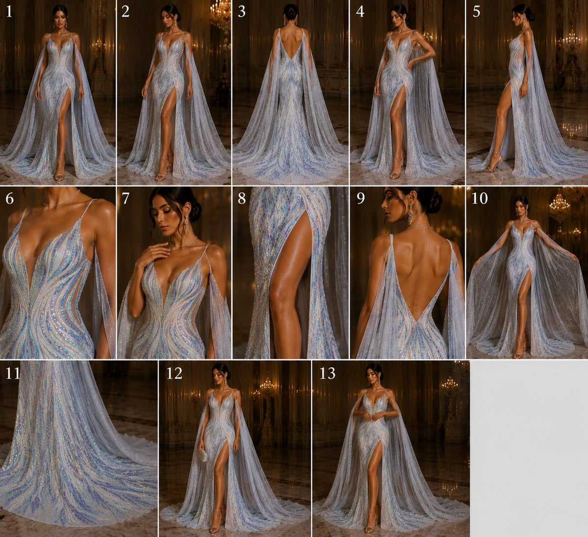 Feather Design Iridescent - AQUA BLUE - Luxury Shiny Sequin - 4 Way Stretch Mesh Fabric – Prom & Evening Dress Material By The Yard.