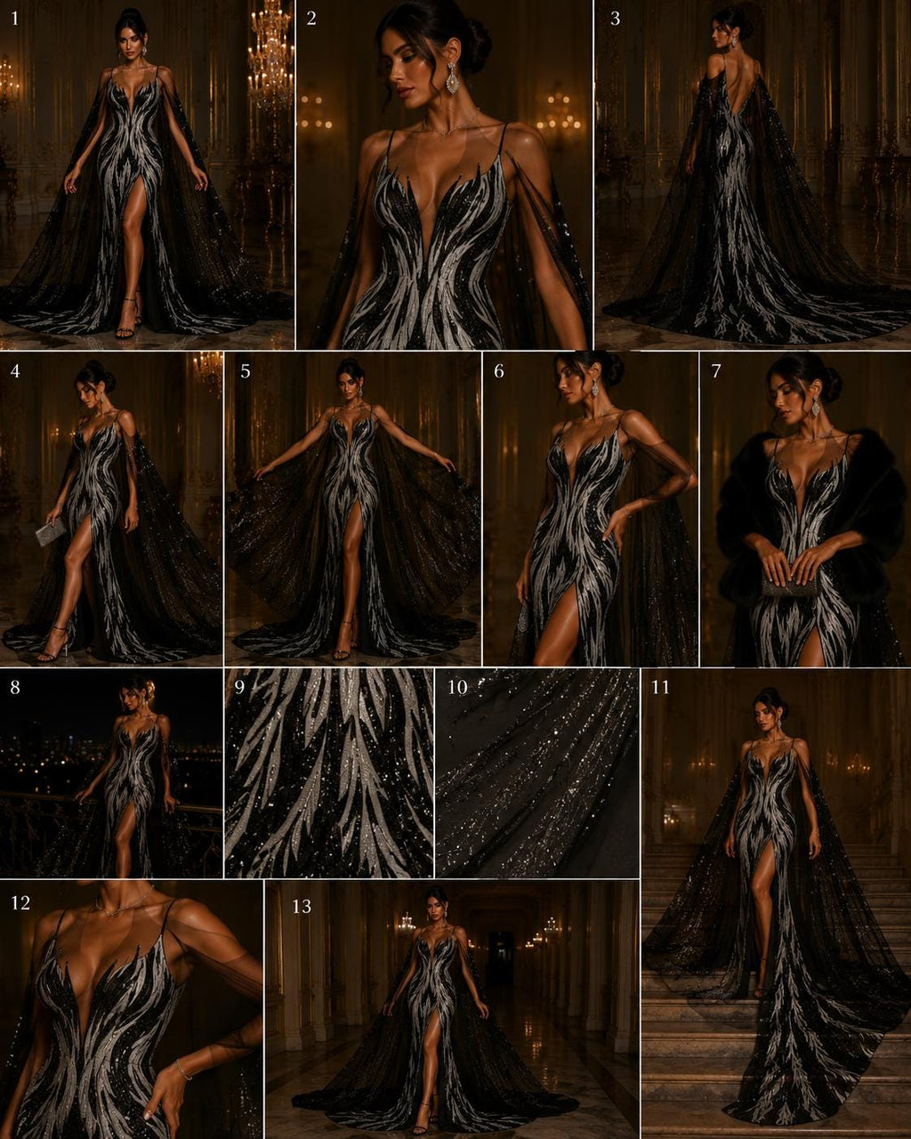 Feather Design Iridescent - BLACK - Luxury Shiny Sequin - 4 Way Stretch Mesh Fabric – Prom & Evening Dress Material By The Yard.