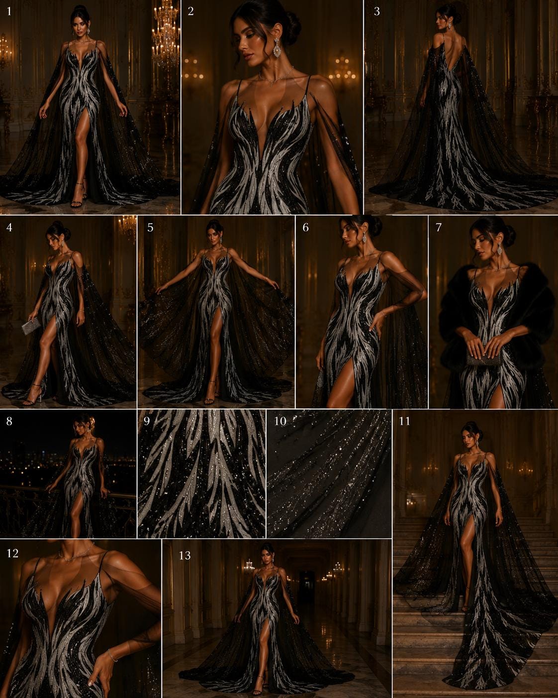 Feather Design Iridescent - BLACK - Luxury Shiny Sequin - 4 Way Stretch Mesh Fabric – Prom & Evening Dress Material By The Yard.