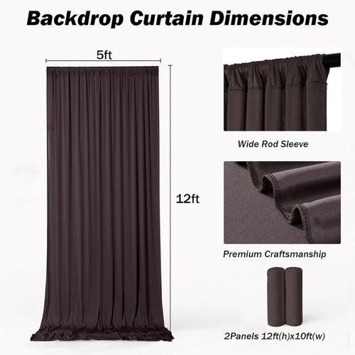 10Ft x 12Ft - BROWN - Wrinkle Free Backdrop Curtains for Parties  - 2 Panels 5x12ft Interlock Backdrop for Weddings Birthday Party Curtains