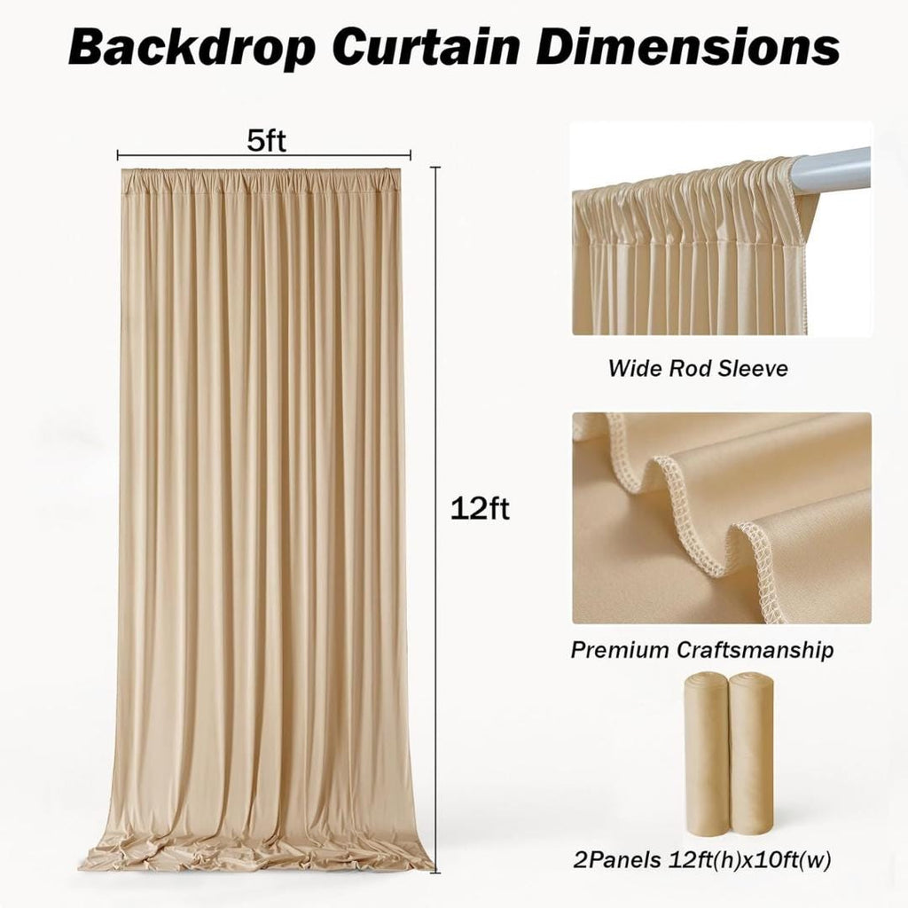 10Ft x 12Ft - CHAMPAGNE - Wrinkle Free Backdrop Curtains for Parties -2 Panels 5x12ft Interlock Backdrop for Weddings Birthday Party Curtain