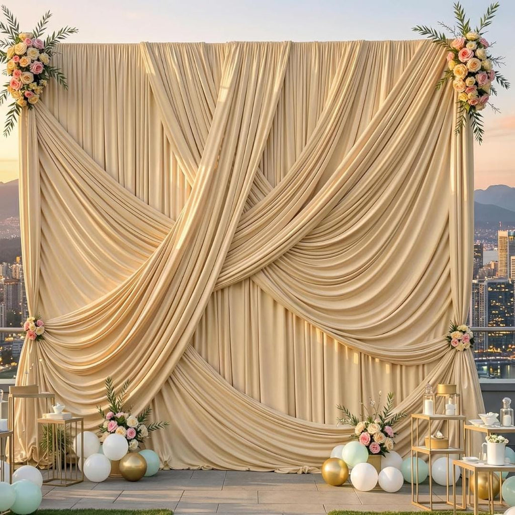 10Ft x 12Ft - CHAMPAGNE - Wrinkle Free Backdrop Curtains for Parties -2 Panels 5x12ft Interlock Backdrop for Weddings Birthday Party Curtain
