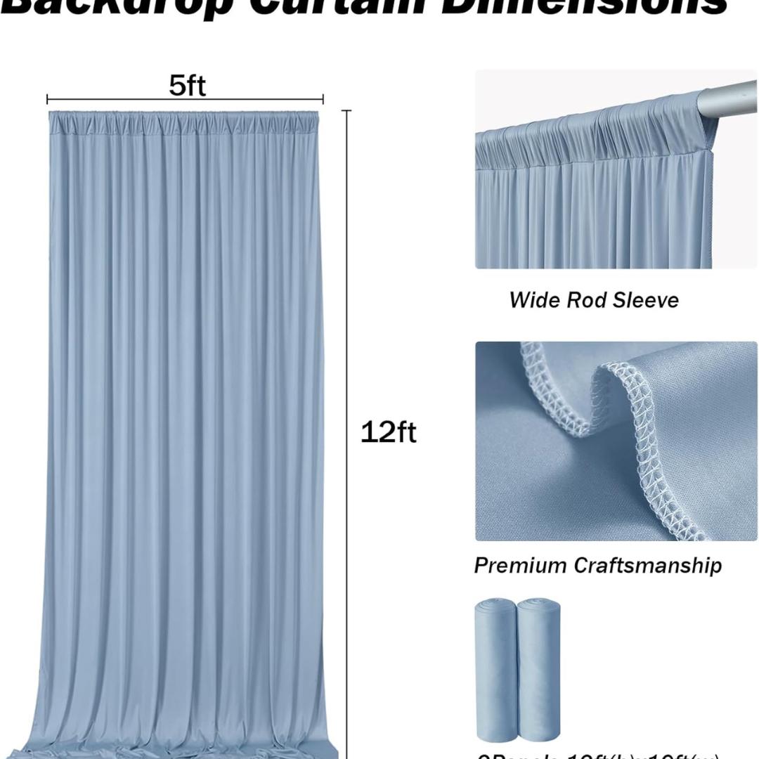 10Ft x 12Ft - DUSTYBLUE - Wrinkle Free Backdrop Curtains for Parties  2 Panels 5x12ft Interlock Backdrop for Weddings Birthday Party Curtain