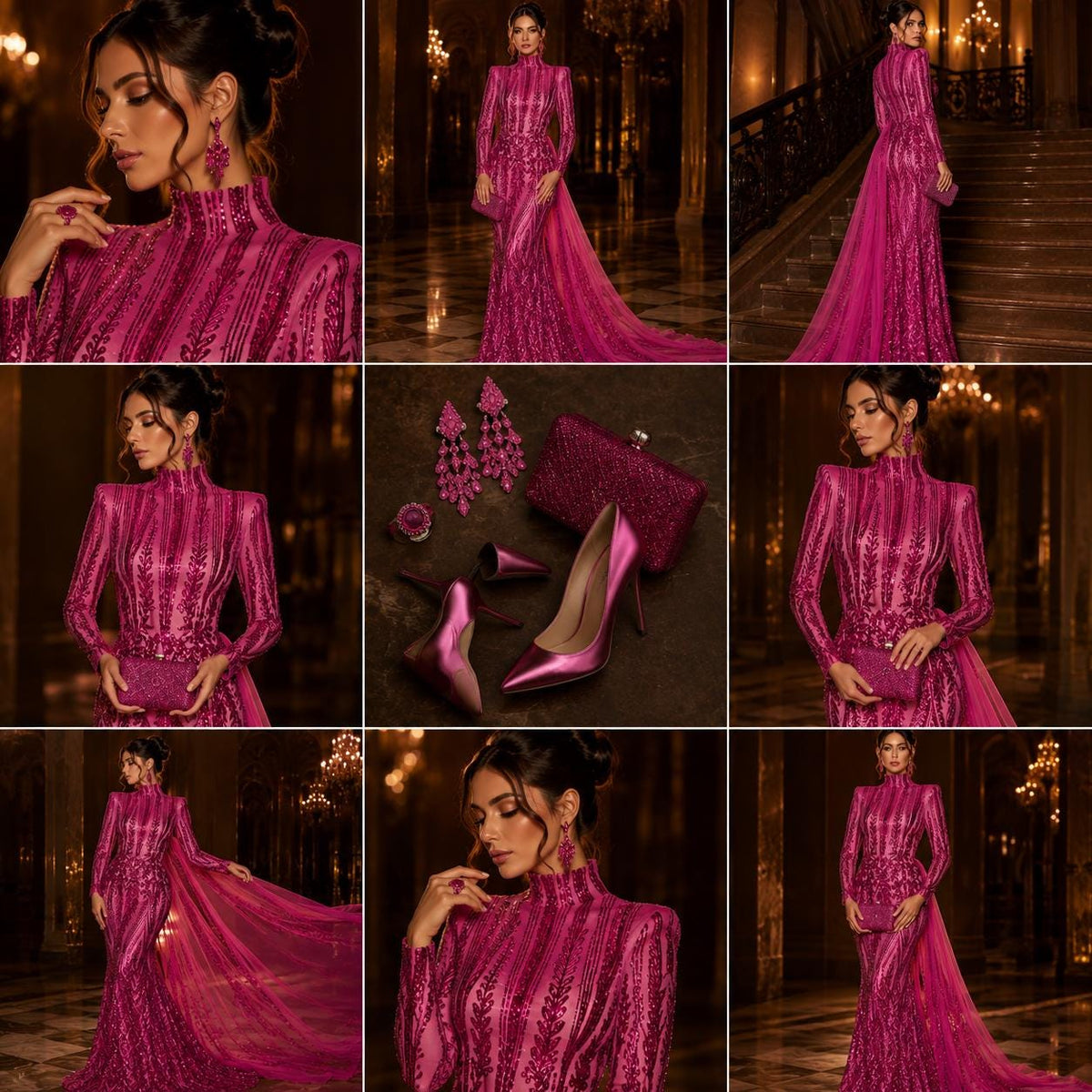 FUCHSIA - Lux Sequin Embroidered Mesh Fabric – Luxury Blue Lace by the Yard – Couture Evening Dress, Prom & Bridal Fabric