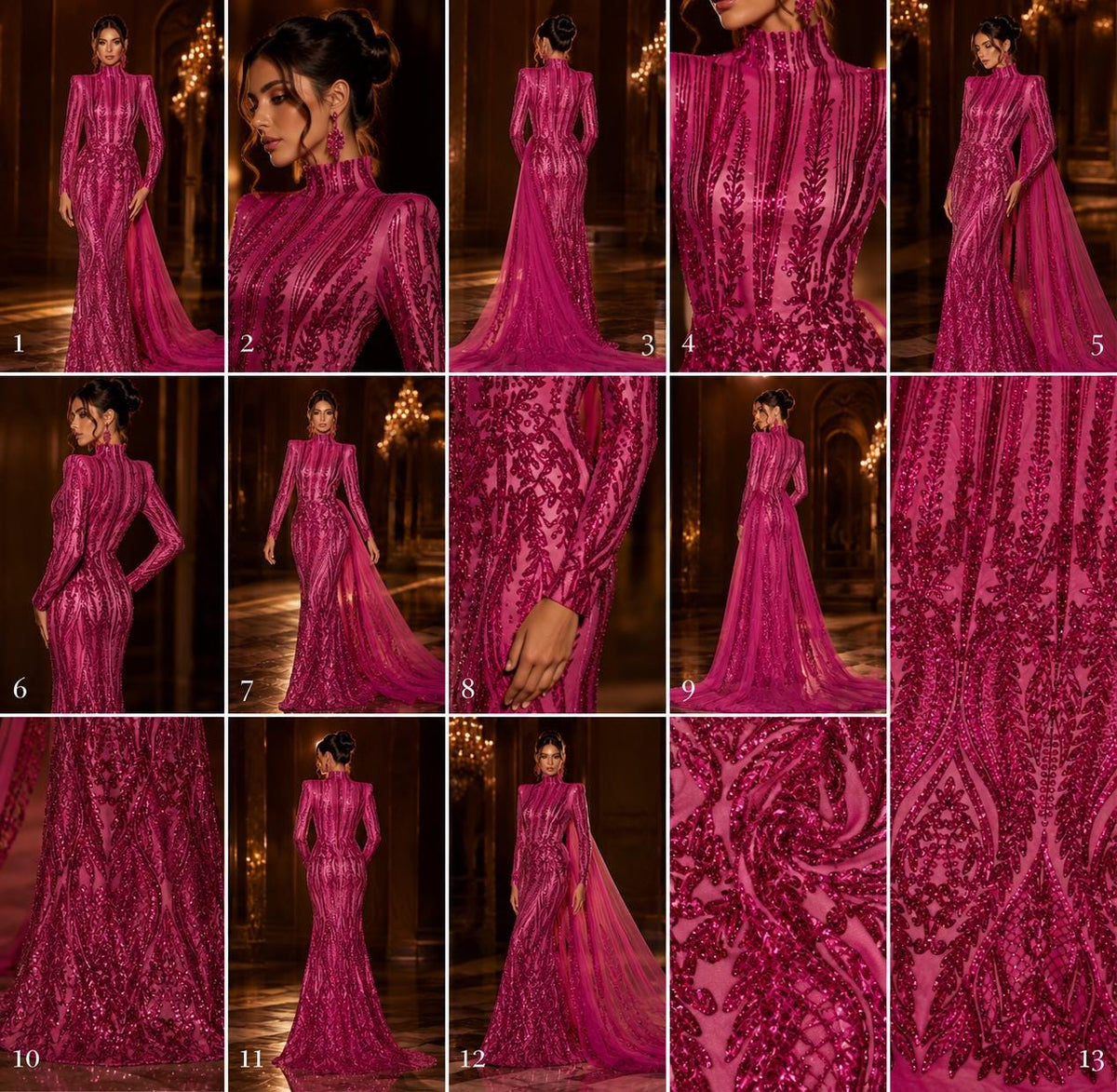 FUCHSIA - Lux Sequin Embroidered Mesh Fabric – Luxury Blue Lace by the Yard – Couture Evening Dress, Prom & Bridal Fabric