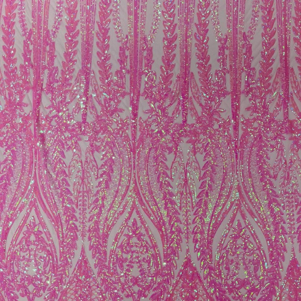 PINK - Lux Iridescent Sequin Embroidered Mesh Fabric – Luxury Blue Lace by the Yard – Couture Evening Dress, Prom & Bridal Fabric