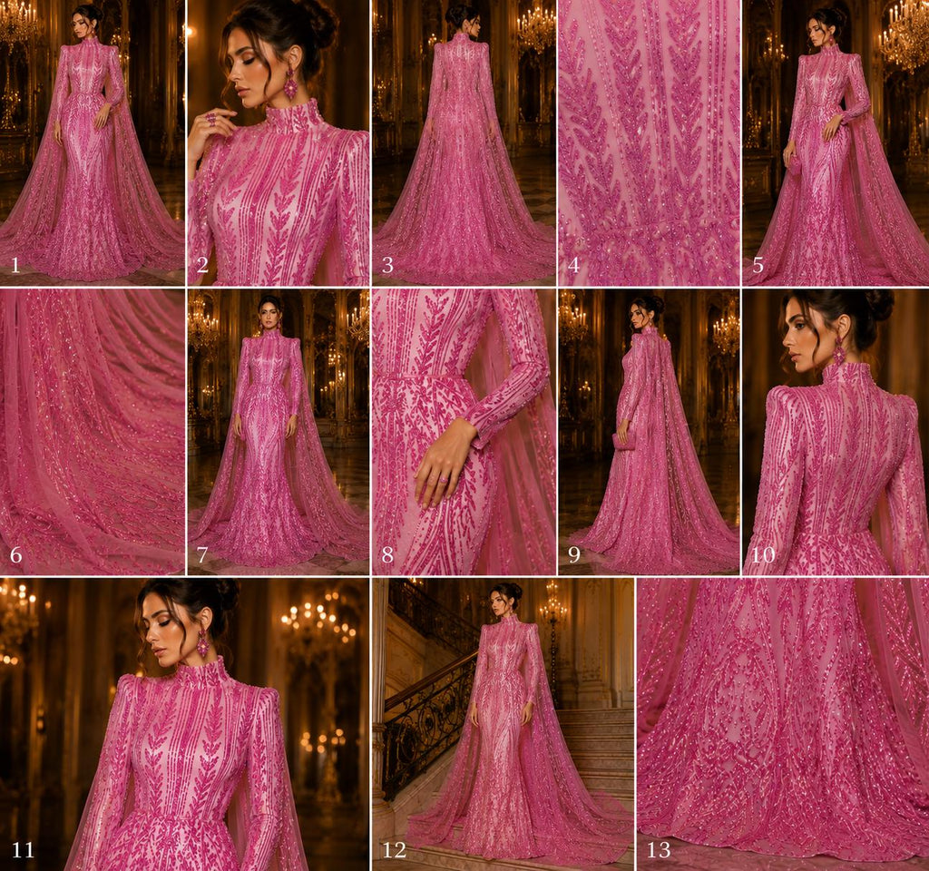 PINK - Lux Iridescent Sequin Embroidered Mesh Fabric – Luxury Blue Lace by the Yard – Couture Evening Dress, Prom & Bridal Fabric