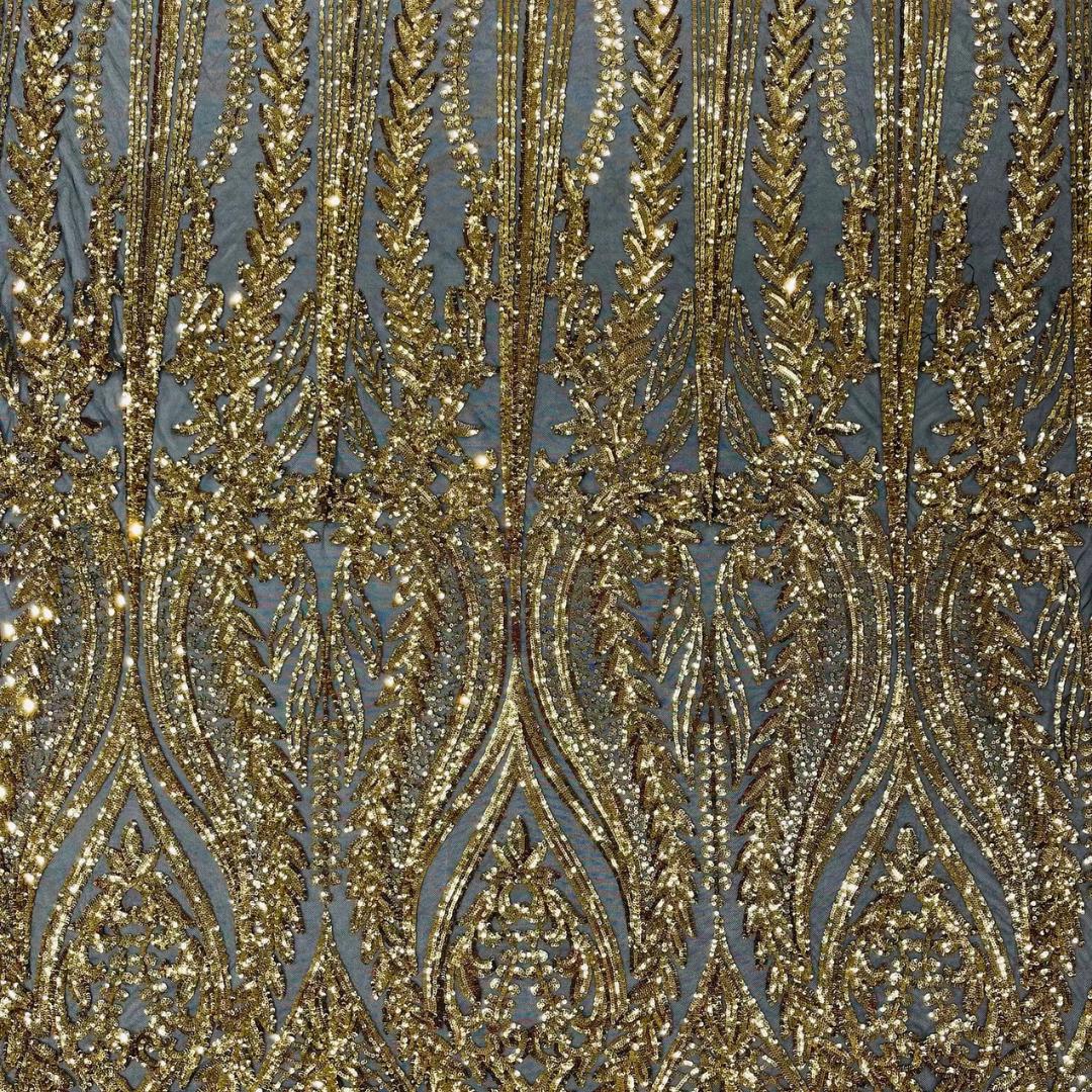 GOLD/BLACK - Lux Iridescent Sequin Embroidered Mesh Fabric – Luxury Blue Lace by the Yard – Couture Evening Dress, Prom & Bridal Fabric