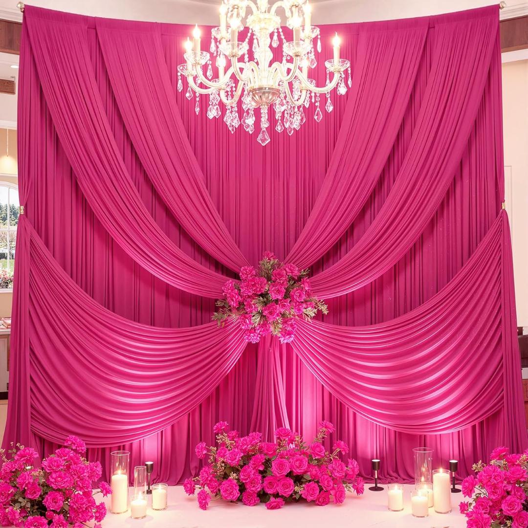 10Ft x 12Ft - FUCSHIA - Wrinkle Free Backdrop Curtains for Parties  2 Panels 5x12ft Interlock Backdrop for Weddings Birthday Party Curtains