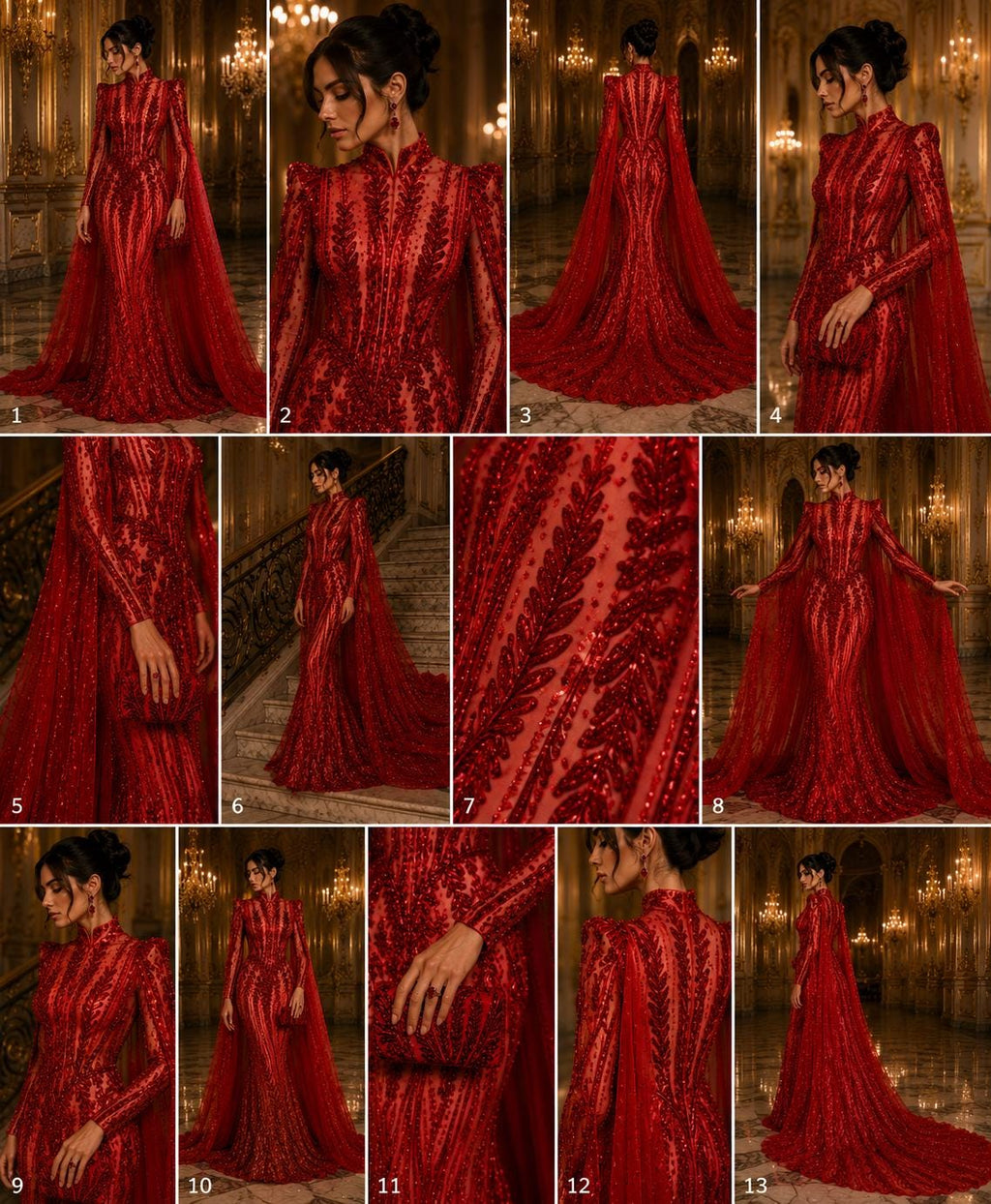 RED - Lux Sequin Embroidered Mesh Fabric – Luxury Blue Lace by the Yard – Couture Evening Dress, Prom & Bridal Fabric