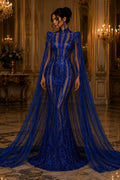ROYAL BLUE - Lux Sequin Embroidered Mesh Fabric – Luxury Blue Lace by the Yard – Couture Evening Dress, Prom & Bridal Fabric