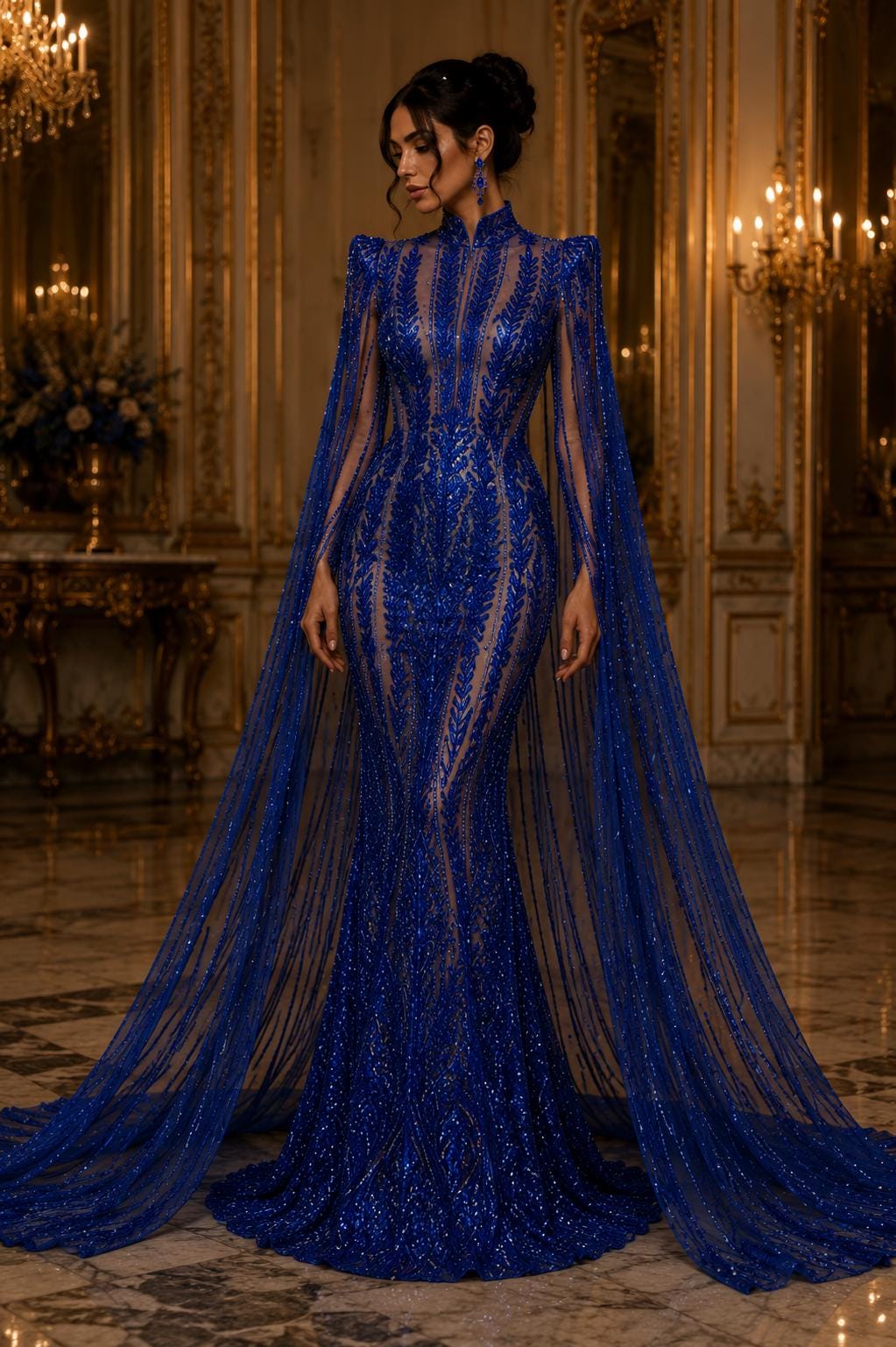 ROYAL BLUE - Lux Sequin Embroidered Mesh Fabric – Luxury Blue Lace by the Yard – Couture Evening Dress, Prom & Bridal Fabric