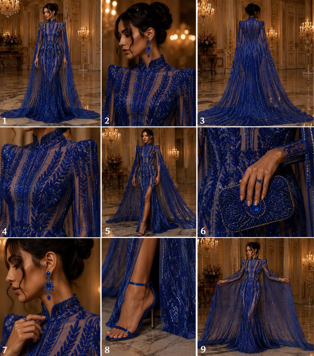 ROYAL BLUE - Lux Sequin Embroidered Mesh Fabric – Luxury Blue Lace by the Yard – Couture Evening Dress, Prom & Bridal Fabric
