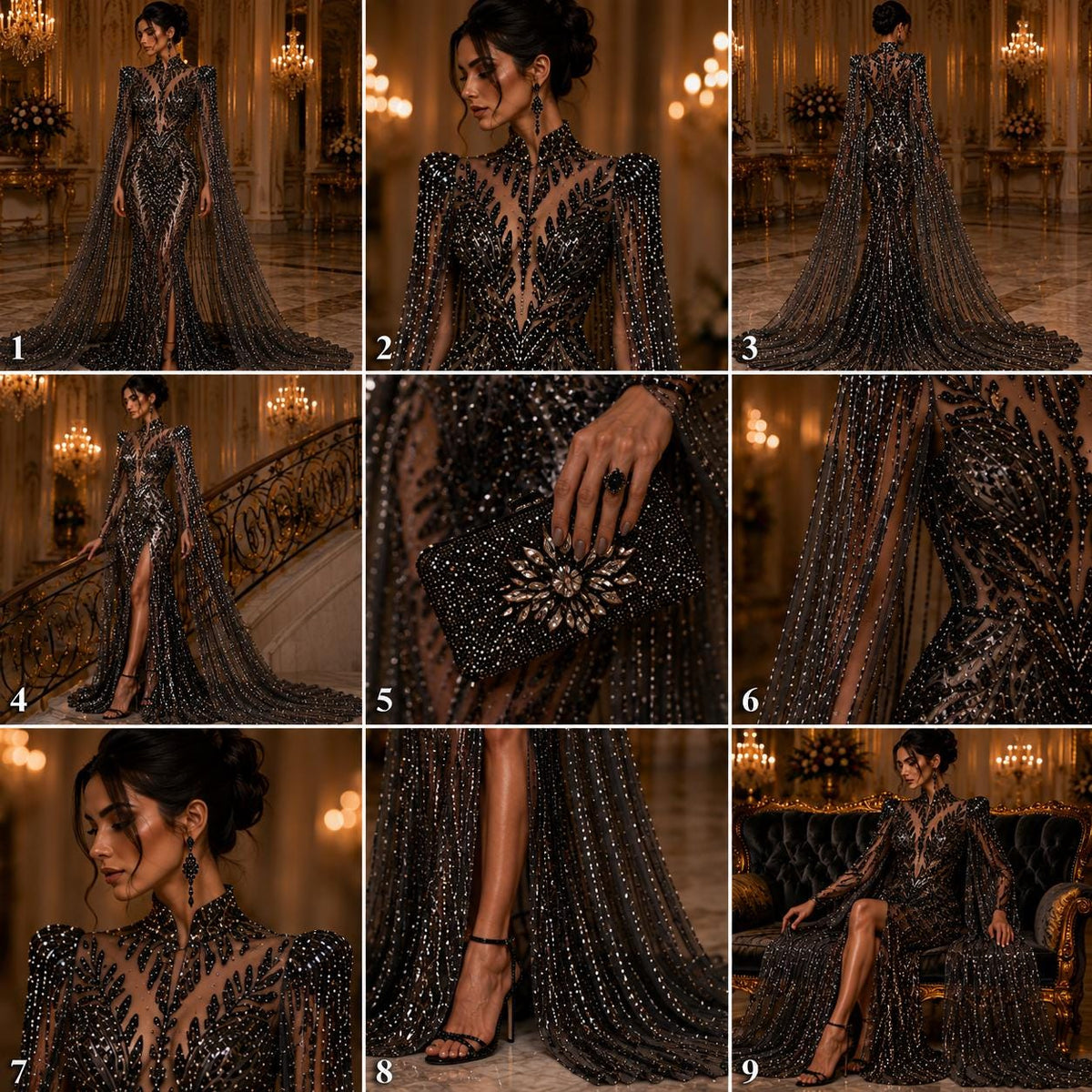 BLACK - Lux Sequin Embroidered Mesh Fabric – Luxury Blue Lace by the Yard – Couture Evening Dress, Prom & Bridal Fabric