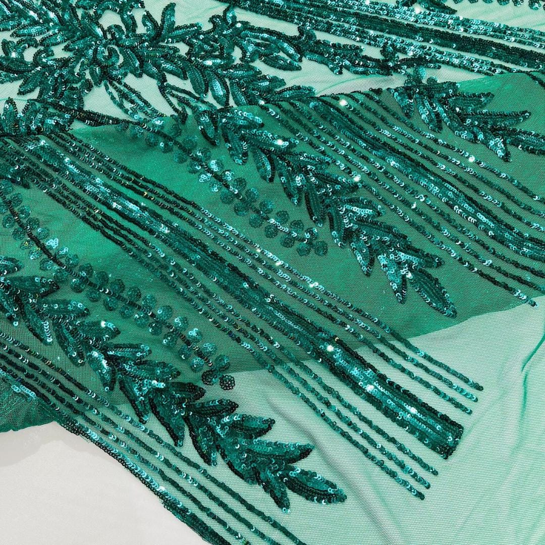 EMERALD - Lux Sequin Embroidered Mesh Fabric – Luxury Blue Lace by the Yard – Couture Evening Dress, Prom & Bridal Fabric