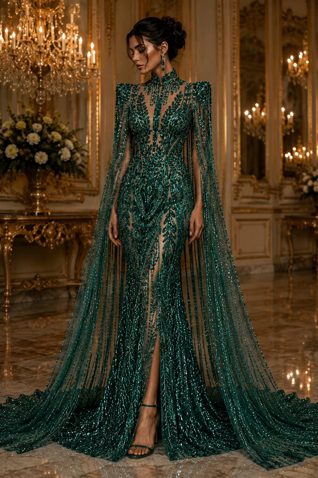 EMERALD - Lux Sequin Embroidered Mesh Fabric – Luxury Blue Lace by the Yard – Couture Evening Dress, Prom & Bridal Fabric