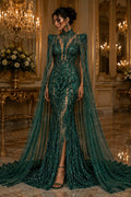 EMERALD - Lux Sequin Embroidered Mesh Fabric – Luxury Blue Lace by the Yard – Couture Evening Dress, Prom & Bridal Fabric