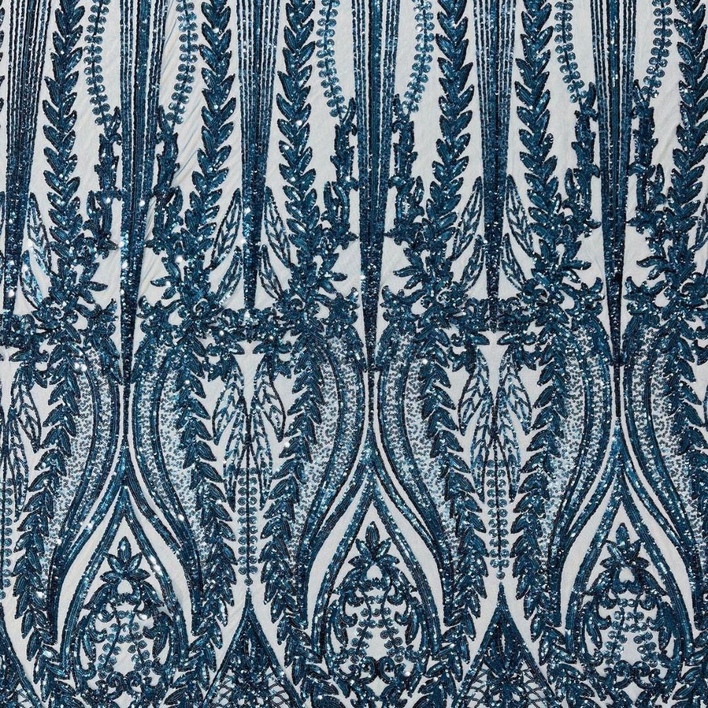TEAL BLUE - Lux Sequin Embroidered Mesh Fabric – Luxury Blue Lace by the Yard – Couture Evening Dress, Prom & Bridal Fabric