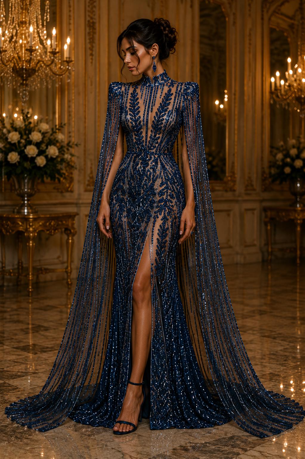 TEAL BLUE - Lux Sequin Embroidered Mesh Fabric – Luxury Blue Lace by the Yard – Couture Evening Dress, Prom & Bridal Fabric