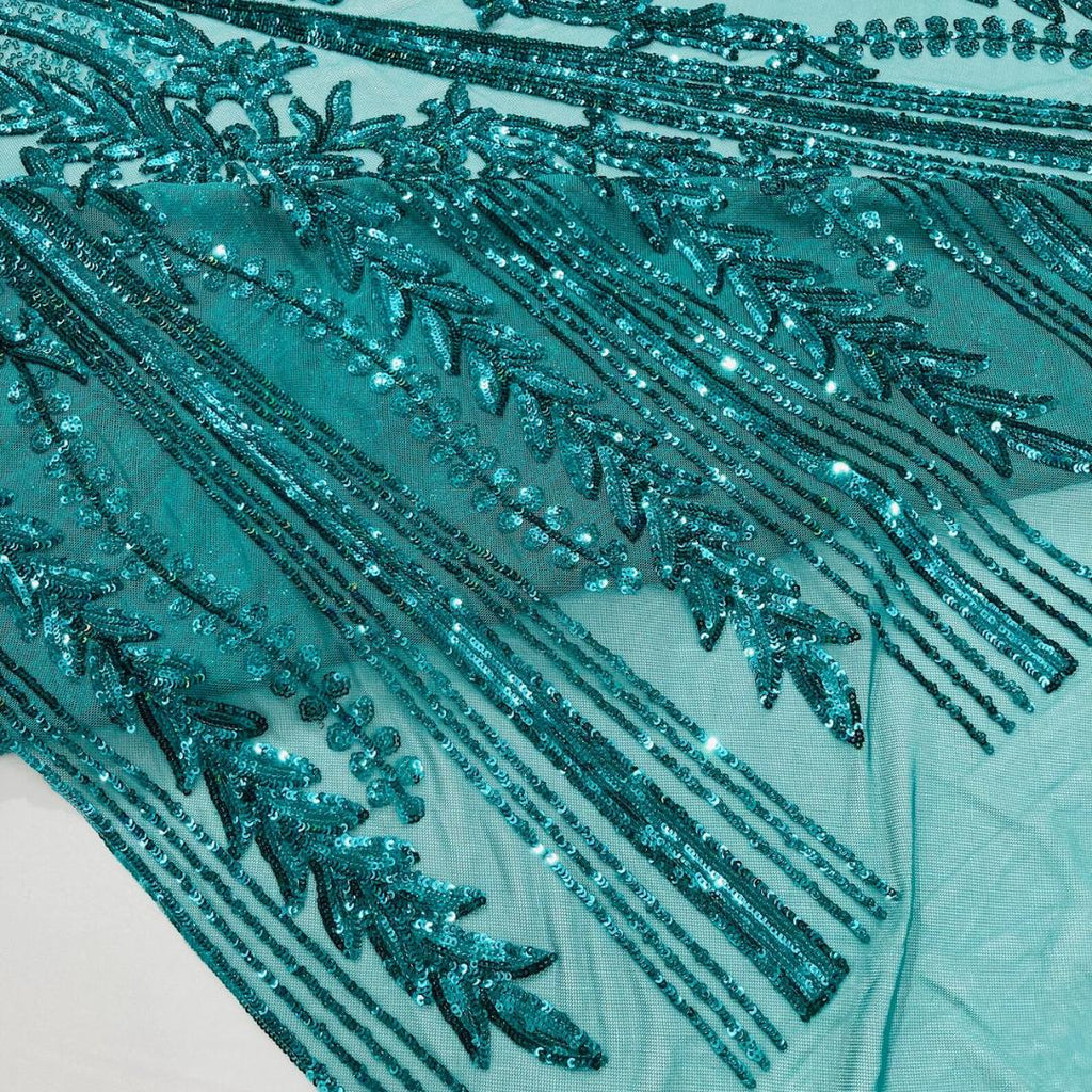TEAL GREEN - Lux Sequin Embroidered Mesh Fabric – Luxury Blue Lace by the Yard – Couture Evening Dress, Prom & Bridal Fabric
