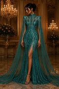 TEAL GREEN - Lux Sequin Embroidered Mesh Fabric – Luxury Blue Lace by the Yard – Couture Evening Dress, Prom & Bridal Fabric