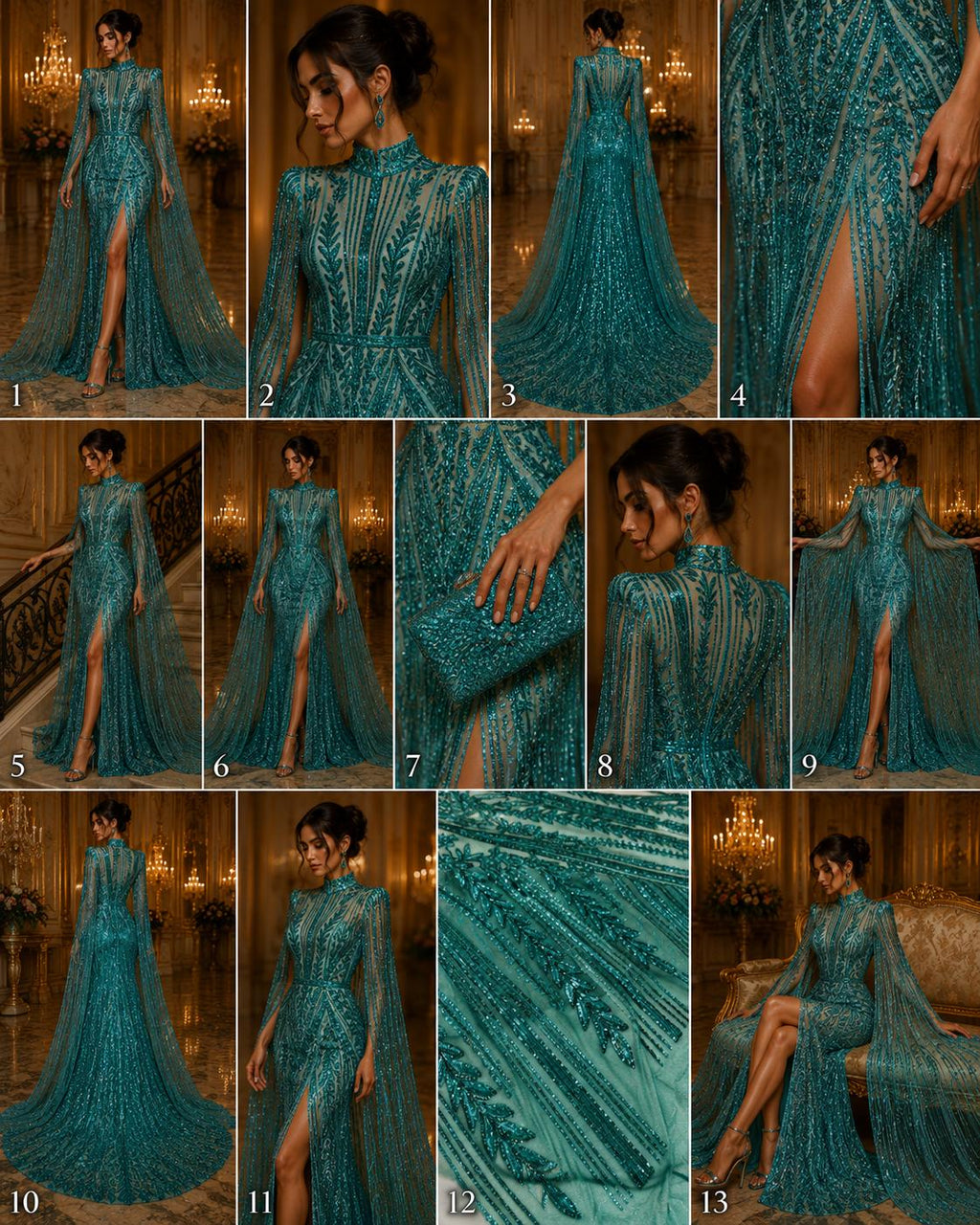 TEAL GREEN - Lux Sequin Embroidered Mesh Fabric – Luxury Blue Lace by the Yard – Couture Evening Dress, Prom & Bridal Fabric