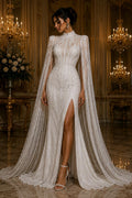 WHITE - Lux Sequin Embroidered Mesh Fabric – Luxury Blue Lace by the Yard – Couture Evening Dress, Prom & Bridal Fabric